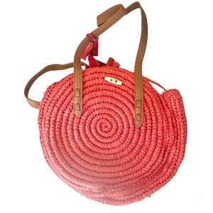 INC International Concepts Melania Straw Circle Bag Orange Medium Size Boho